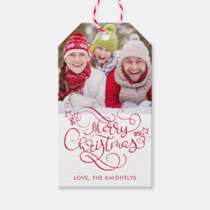 Merry Christmas Fancy Script Red Glitter Gift Tags