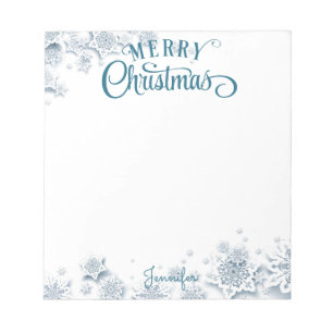 Merry Christmas Fancy Script Snow w Name Gift Note