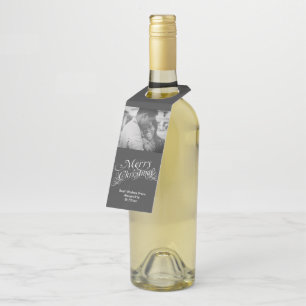Merry Christmas Fancy Scroll Typography Chalkboard Bottle Tag