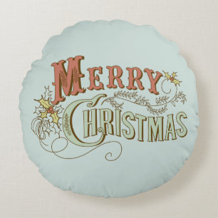 Merry Christmas Fancy Text Design 2 Round Cushion