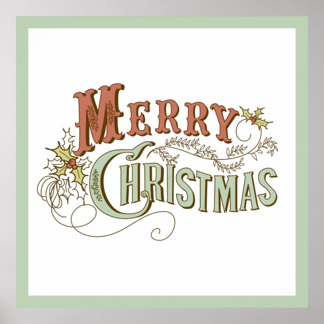 Merry Christmas Fancy Text Design Poster (Front)