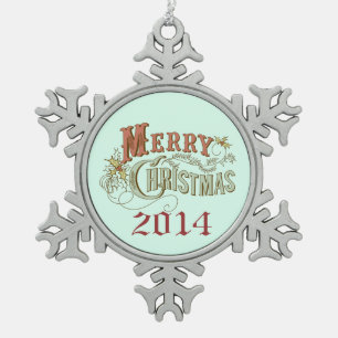 Merry Christmas Fancy Text Design Snowflake Pewter Christmas Ornament
