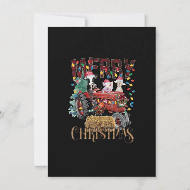 Merry Christmas Farm Animals Truck Christmas Tree Invitation (Front)