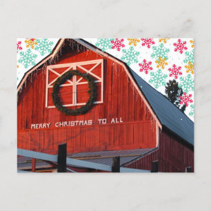 Merry Christmas Farm Barn Postcard