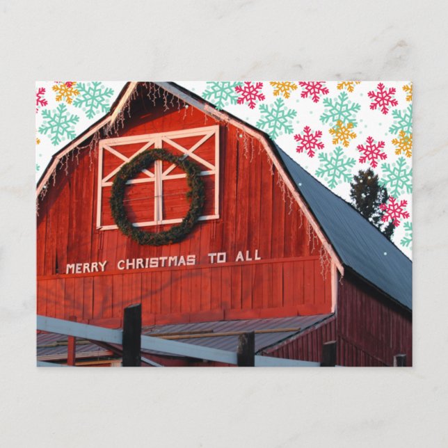 Merry Christmas Farm Barn Postcard (Front)