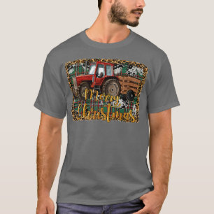 Merry Christmas Farmer Leopard Tractor Light Snow T-Shirt