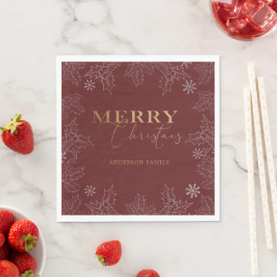 Merry Christmas Faux Foil Elegant Script Monogram Napkin