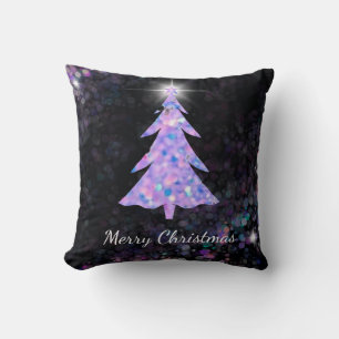 Merry Christmas faux glitter christmas tree, star Cushion