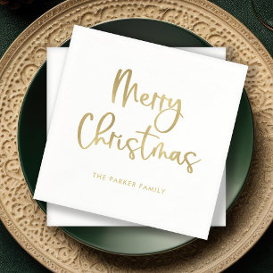 Merry Christmas   Faux Gold Casual Script Napkin
