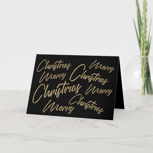 Merry Christmas Faux Gold Foil and Black Holiday Card (Front)