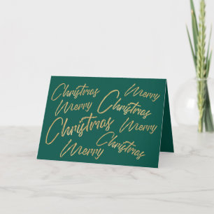 Merry Christmas Faux Gold Foil and Green Holiday Card