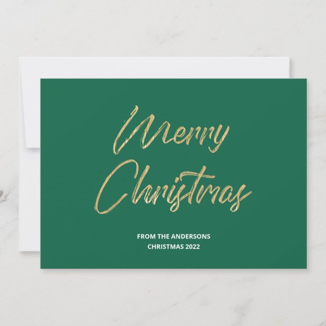 Merry Christmas Faux Gold Foil and Green Holiday Card (Front)