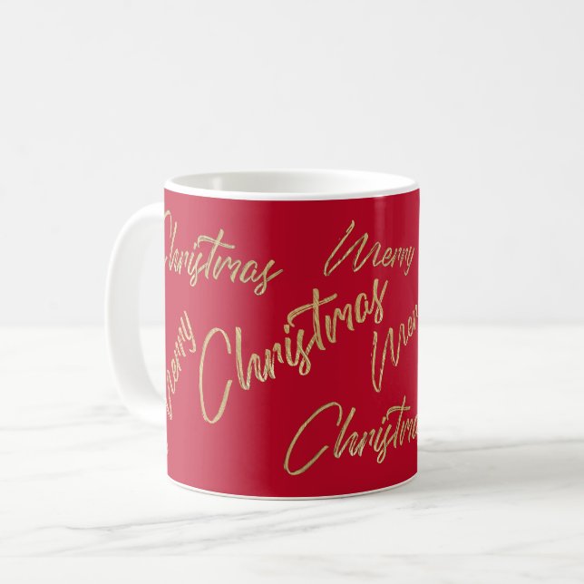 Merry Christmas Faux Gold Foil and Red Coffee Mug (Front Left)