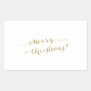 Merry Christmas Faux Gold Foil Script Lettering Rectangular Sticker