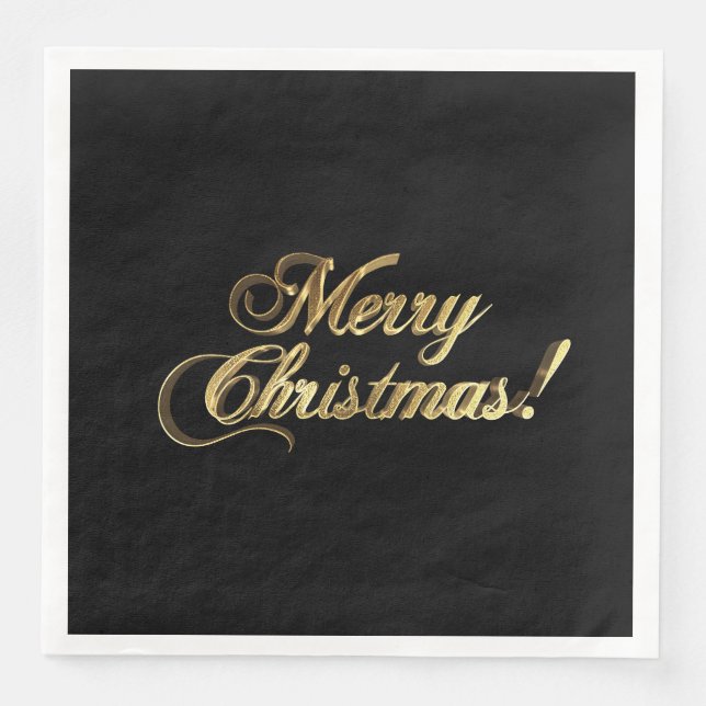 Merry Christmas Faux Gold Foil Typography Elegant Napkin (Front)