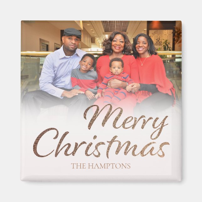 Merry Christmas Faux Gold Glitter FULL Photo Name Magnet (Front)