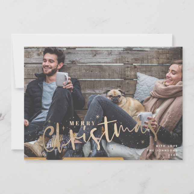 merry christmas faux gold holiday photo card (Front)