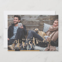 merry christmas faux gold holiday photo card