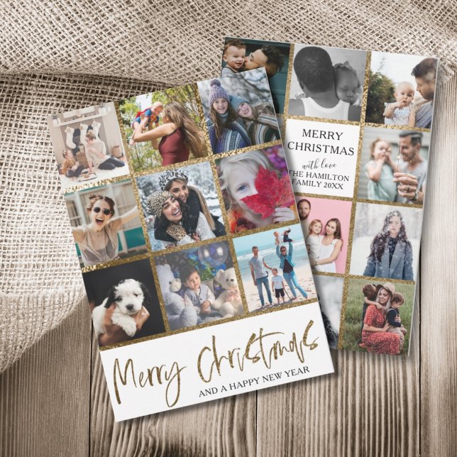 Merry Christmas faux gold Multi Photo Holiday Card (Creator Uploaded)