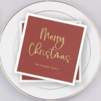 Merry Christmas | Faux Gold on Red Casual Script