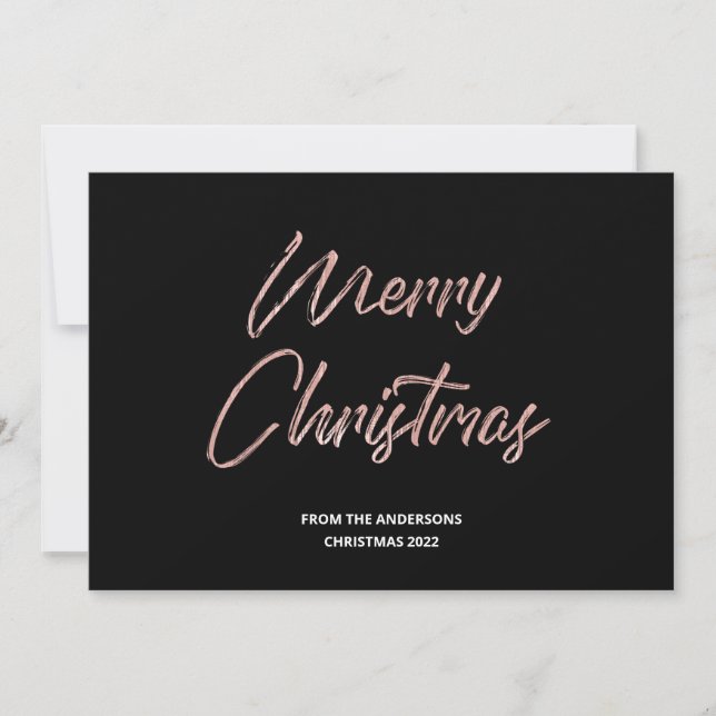 Merry Christmas Faux Rose Gold Foil and Black Holiday Card (Front)