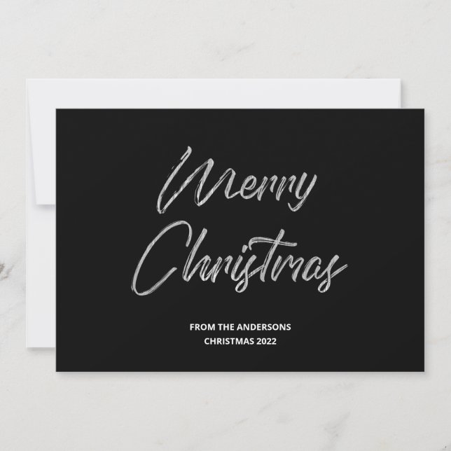 Merry Christmas Faux Silver Foil and Black Holiday Card (Front)