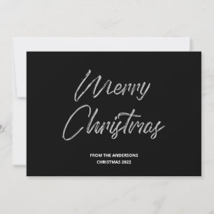Merry Christmas Faux Silver Foil and Black Holiday Card