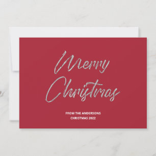 Merry Christmas Faux Silver Foil and Red Holiday Card