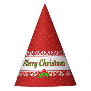Merry Christmas, Faux White Lace, Polka Dot Red Party Hat