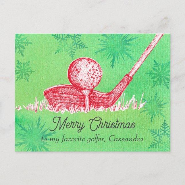 Merry Christmas Favourite Golfer Club Custom Name Holiday Postcard (Front)