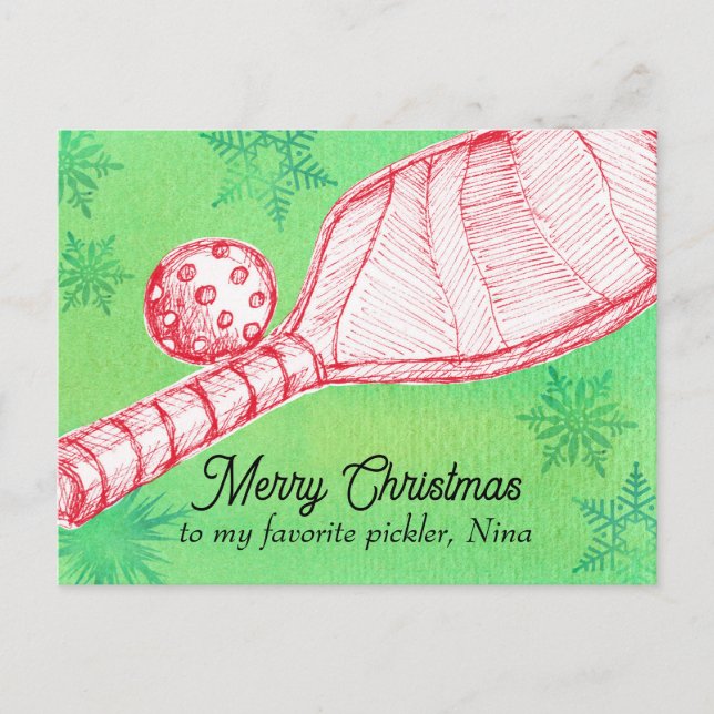 Merry Christmas Favourite Pickleball Player Custom Holiday Postcard (Front)