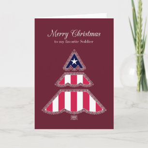 Merry Christmas Favourite Soldier, Patriotic Tree Holiday Card