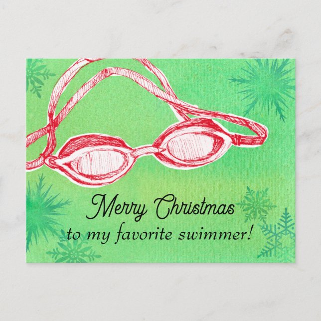 Merry Christmas Favourite Swimmer Goggles  Holiday Postcard (Front)