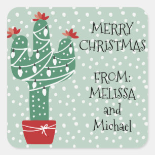 Merry Christmas Feliz Navidad Cactus Square Sticker