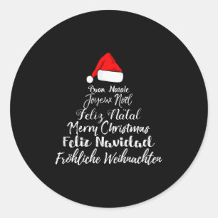 Merry Christmas Feliz Navidad Feliz Natal Language Classic Round Sticker