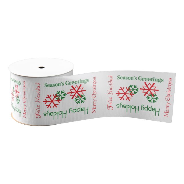 Merry Christmas, Feliz Navidad Text Gift Ribbon Grosgrain Ribbon (Spool)