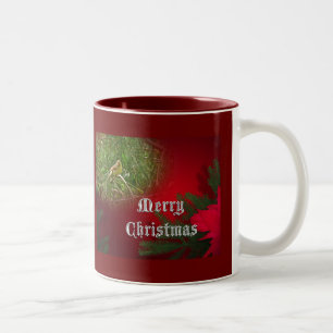 Merry Christmas Female Cardinal Songbird Two-Tone Coffee Mug