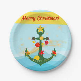 Merry Christmas Festive Anchor Paper Plate
