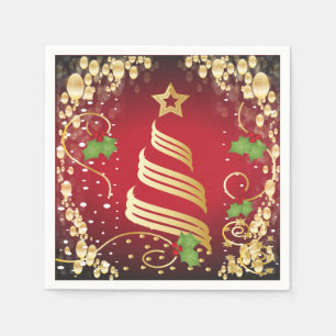 Merry Christmas Festive Bright Red and Gold Napkin