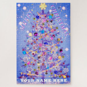 Merry Christmas Festive Christmas Tree - Your Name Jigsaw Puzzle