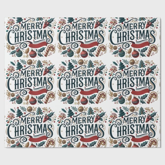 Merry Christmas Festive & Colourful Wrapping Paper (Flat)