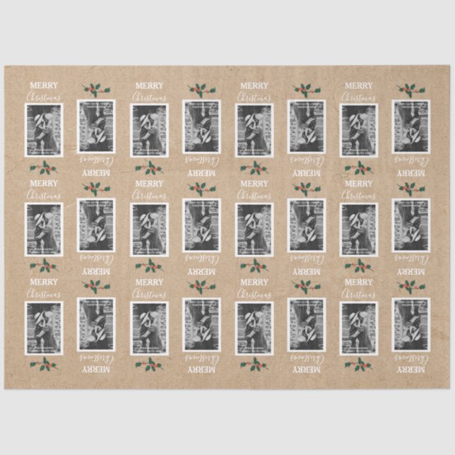 Merry Christmas Festive Customised Photo - Kraft  Tissue Paper (Front)
