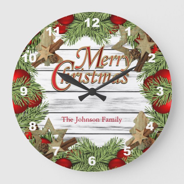 Merry Christmas Festive Design Large Clock (Front)