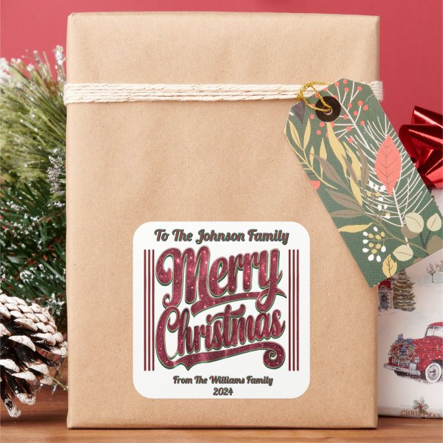 Merry Christmas Festive Design Square Sticker (Holiday)