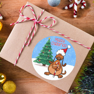 Merry Christmas Festive Dog Classic Round Sticker