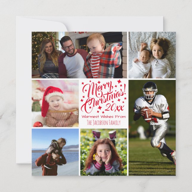 Merry Christmas Festive Family Photo Collage Holiday Card (Front)
