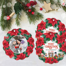 Merry Christmas Festive Floral Custom Name Photo