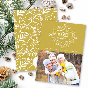 Merry Christmas Festive Foliage Deco Frame Photo Holiday Card