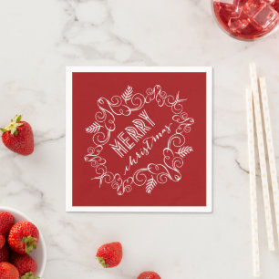 Merry Christmas Festive Foliage Deco Holiday Party Napkin