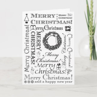 Merry Christmas Festive Fonts BW Holiday Card